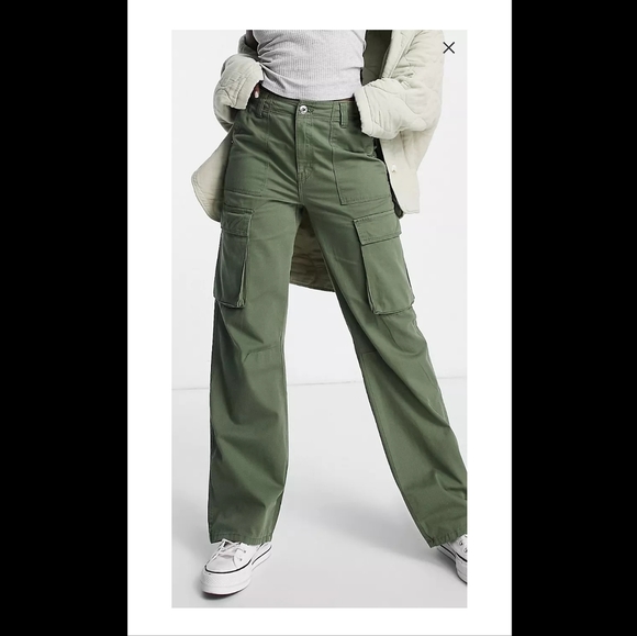 NWOT Asos High Waisted Twill Cargo Pants - Picture 2 of 4